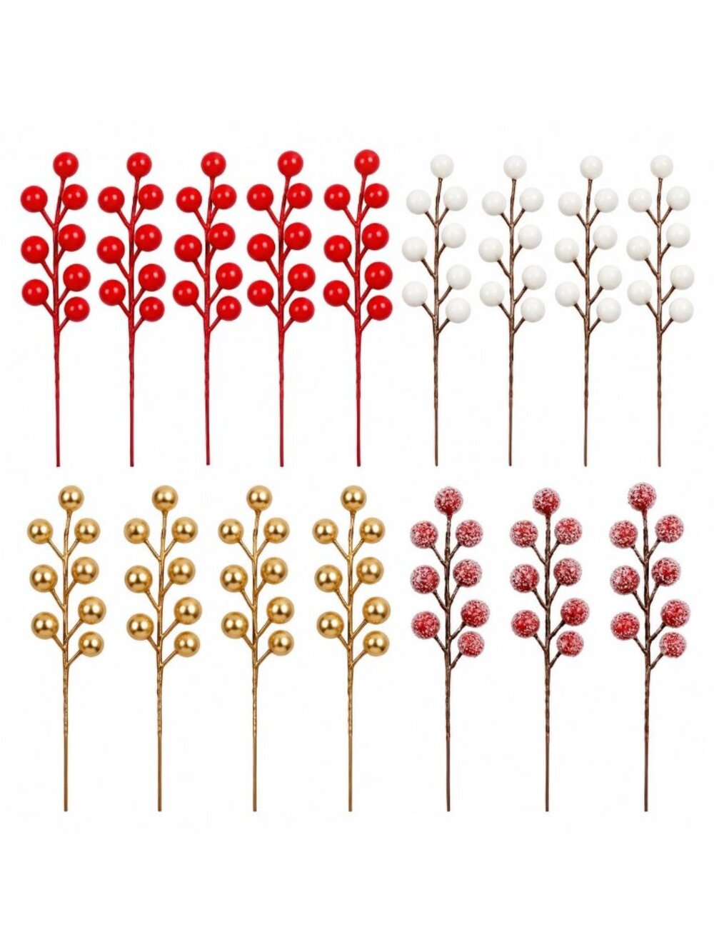 16 Mixed Christmas Berry Picks 8 Inch Red White Gold Frosted Artificial Floral S